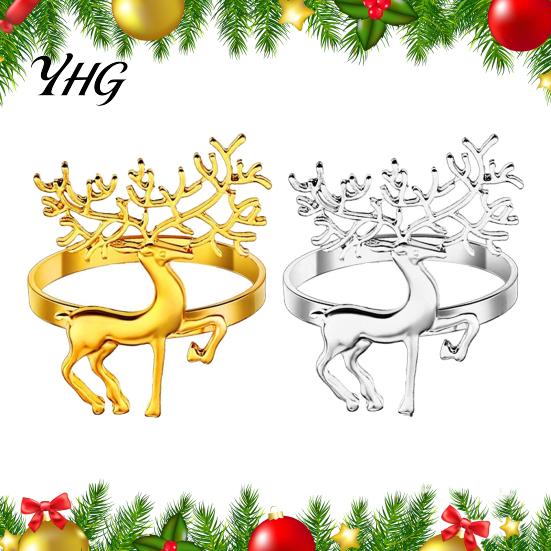 Festive Napkin Decor Christmas Deer Ring, Alloy Elk Holder, Holiday Rings for Dinner Ring Winter Party Dining Table Decoration Metal Hotel