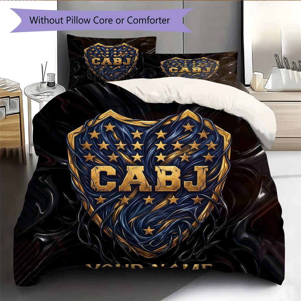 Custom Name Boca Juniors Pattern Bedding Quilt Set Home Decoration Gift (1 * duvet cover + 2 * pillowcase without core)