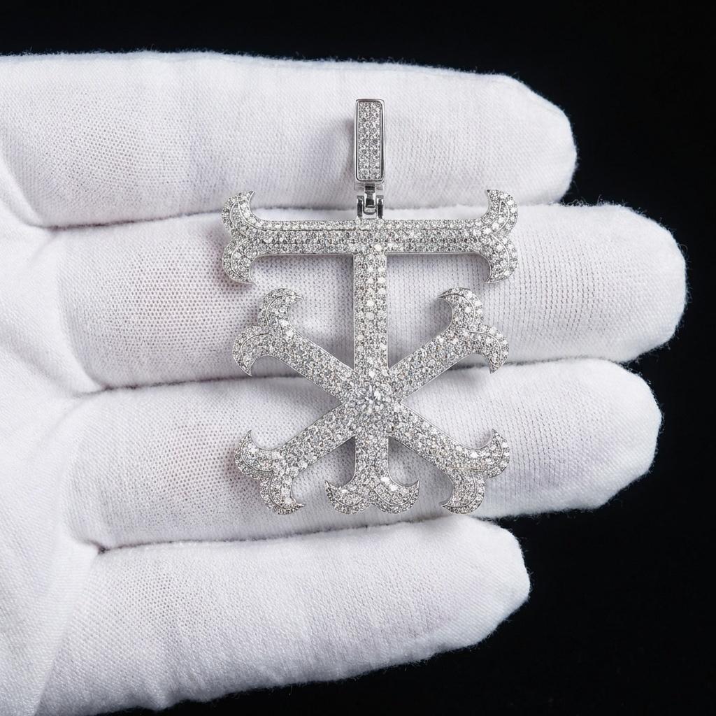 2inches Custom 925 Sterling Silver Iced Out D Color VVS Moissanite Fleur-de-lis Cross Pendant for Men Pass Diamond Tester