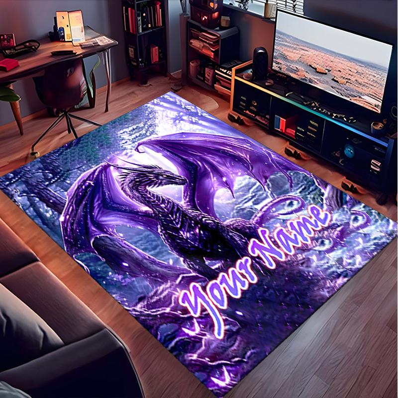 1PC Custom Name Purple Dragon Fantasy Theme Floor Mat Ideal for Living Room, Game Rooms, Office, Bedroom, Office Floor Mat , Floor Mats for Home