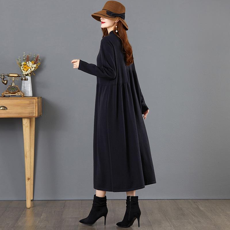 Осеннее базовое платье женское осенне-зимнее с пальто длинный ленивый ветер вязаный свитер однотонный большого размера свитер юбка