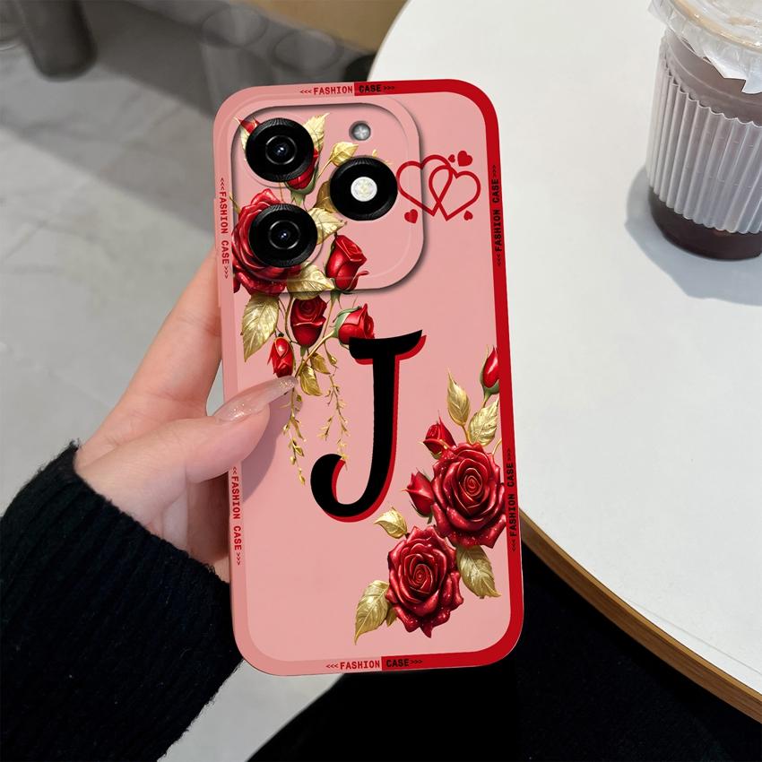 Чехол для телефона с начальными буквами A-Z для Tecno Spark 20 30 40 Pro Plus 20C 30C 40C Go 2024 2025 Бампер Матовый силиконовый Нескользящий Чехол для корпуса Tecno