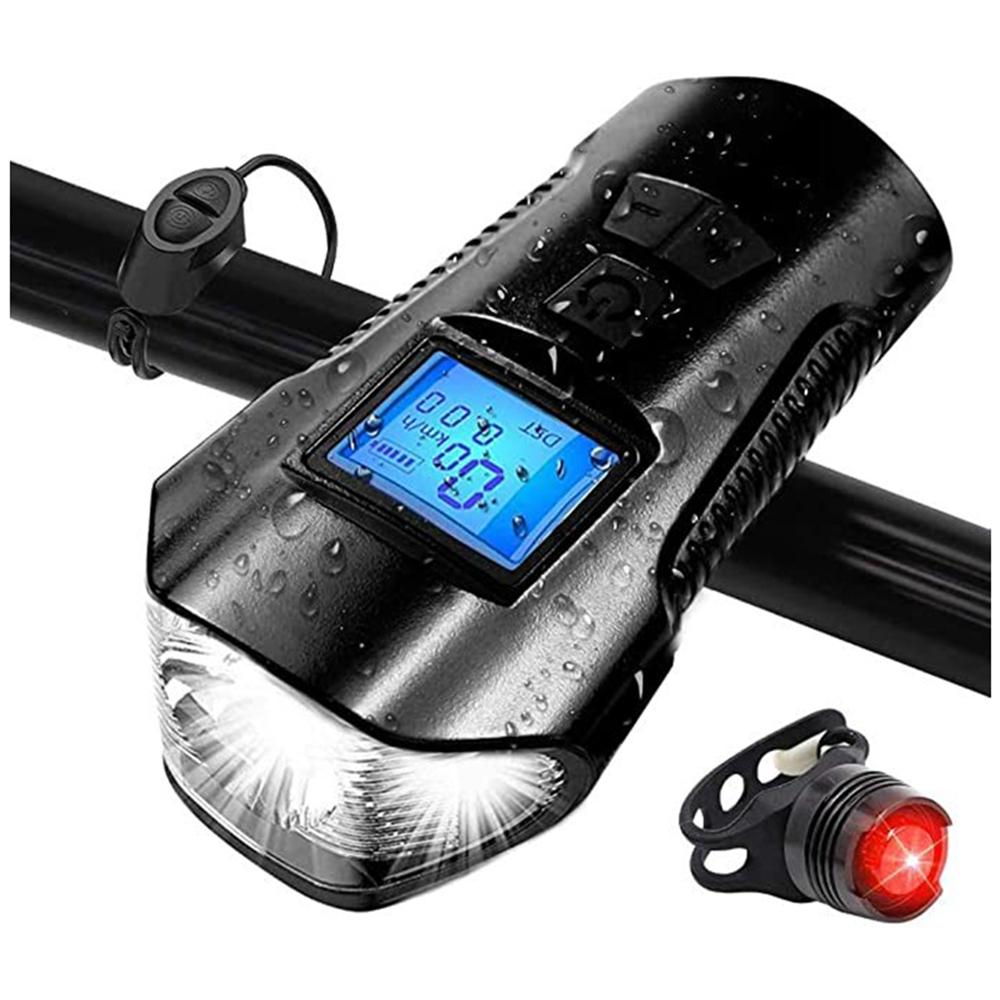 Front LED Bicycle Light with USB connector, speedometer and horn