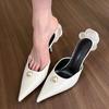 Fashion Women's Fashion Thin Heel Baotou Slippers Fall New Pointed Head Shallow Mouth Pearl After Flower Temperament Sandals