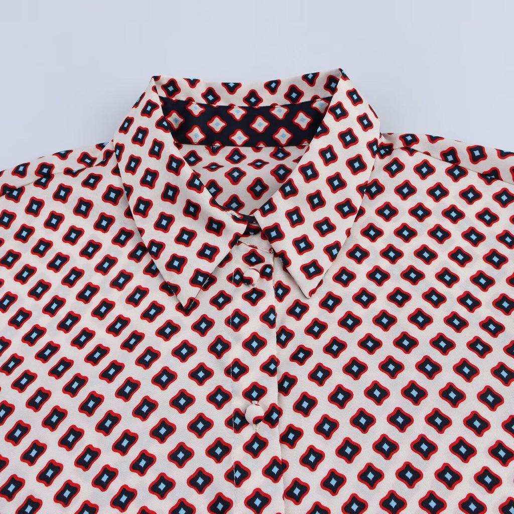 Весна 2025 Женский комплект с принтованной рубашкой и брюками прямого кроя 11305