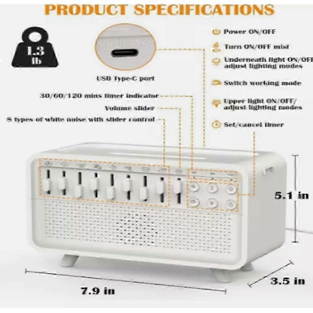 Velmina White Noise Machine with 8 Soothing Sounds, Portable Bluetooth Sound Box for Sleep & Relaxation (180mm, USB Rechargeable)