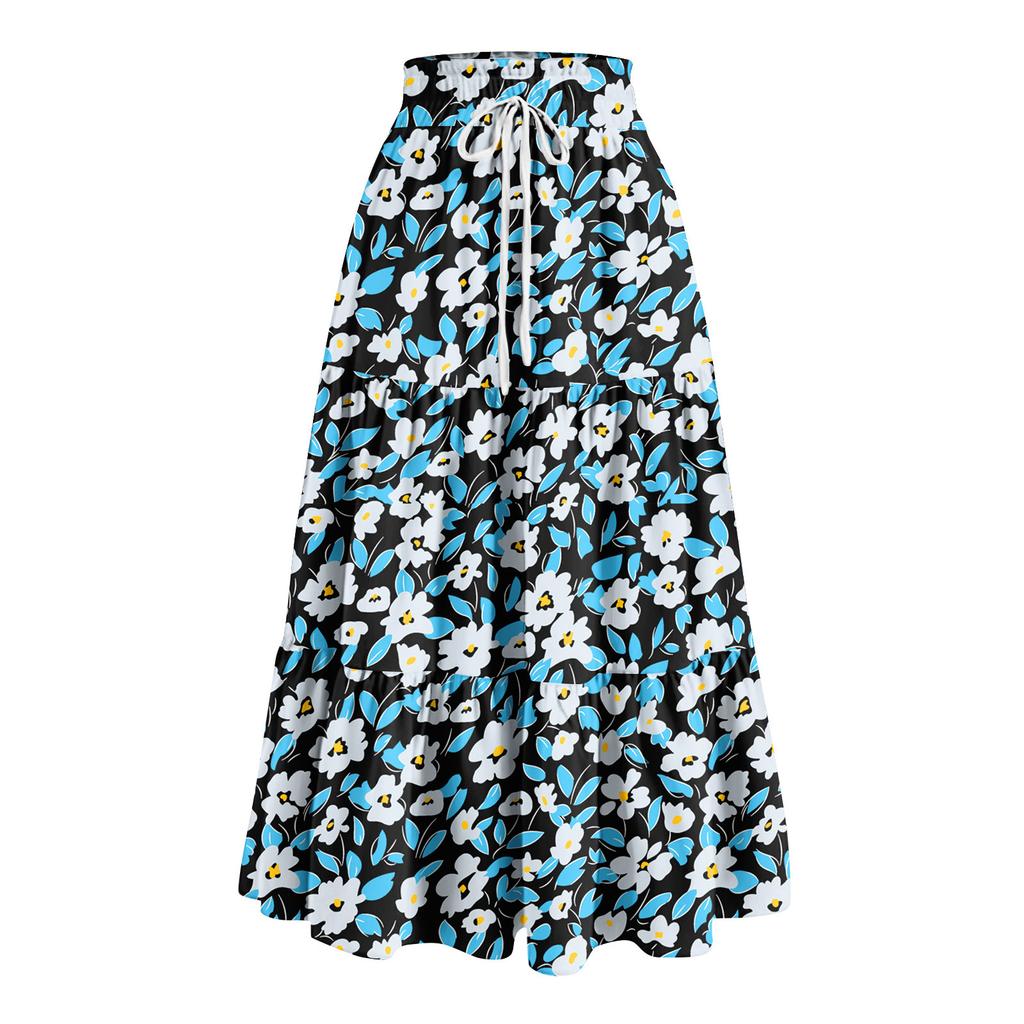 Женская весенняя повседневная длинная юбка с оборками, однотонная юбка, ретро-юбка в складку