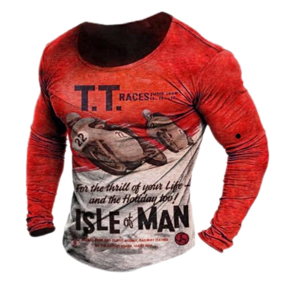 Винтажная мужская футболка с длинным рукавом 3D ретро мотоциклетные большие футболки для толстовки байкерская гоночная футболка мужская одежда