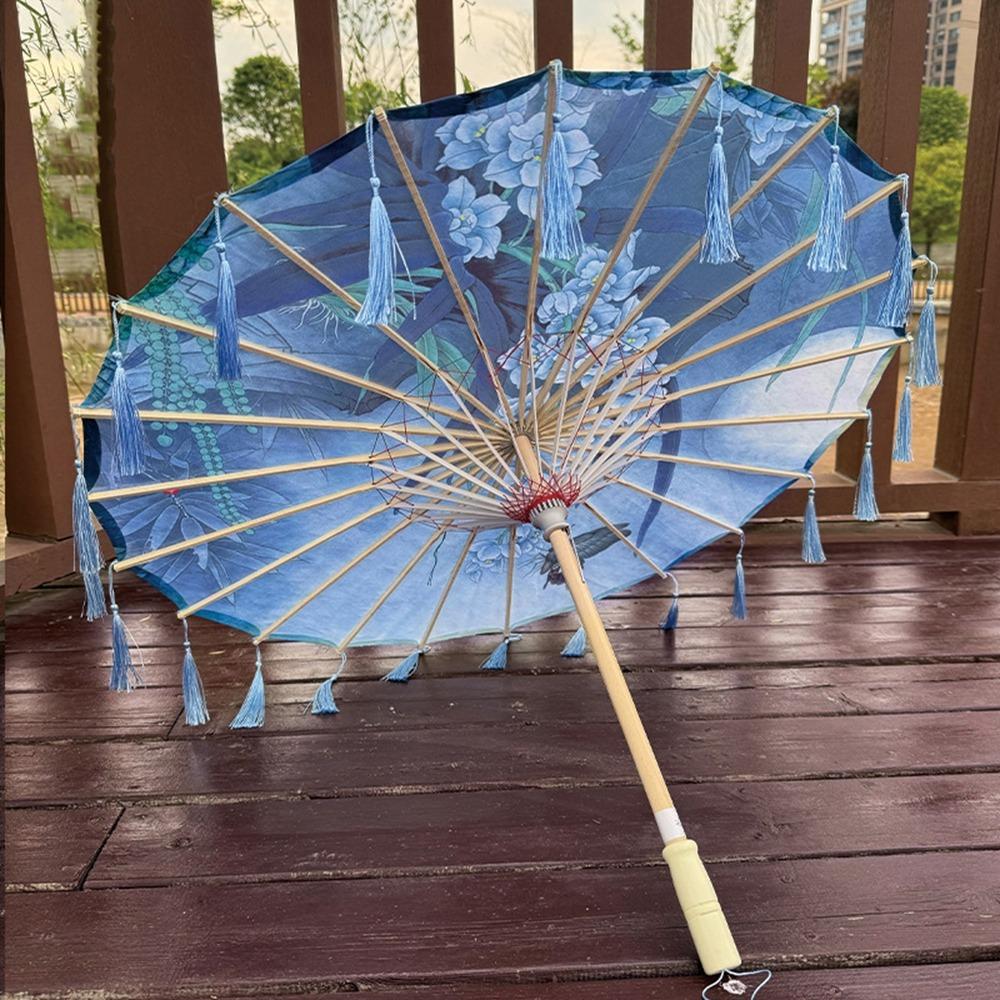 Chinese Style Silk Fabric Tassel Umbrella 70cm Ancient Dance Umbrella Tassel Umbrella for Women