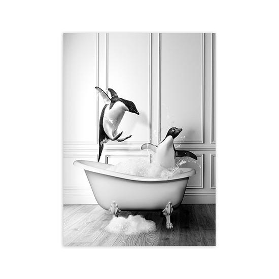 New Arrival Black White Animals In Tub Bathroom Wall Art Canvas Painting Posters and Prints Wall Pictur for Room Decor One Piece