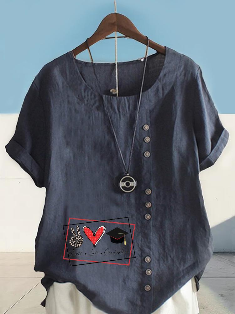 Women's Fashion Love Print Shot Sleeve T-shirt Loose Cotton Shirt Casual Loose Summer Blouse Tops Plus Size