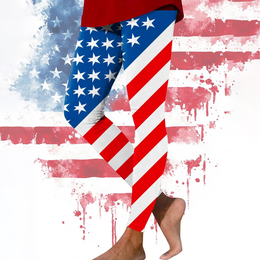 Women's Casual Fashion Outdoor Independence Day Printed Slim Elastic Yoga Pants Cropped Pants