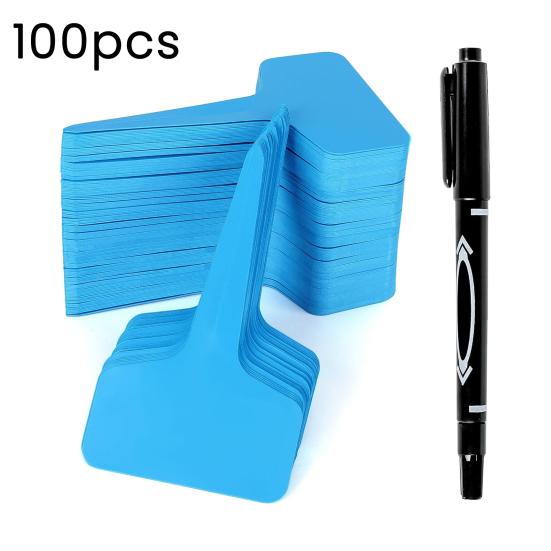 100 шт. Т-образные бирки для растений, садовые этикетки, пластиковые маркеры для растений, водонепроницаемые многоразовые этикетки для растений с маркером для наружного сада, рассады