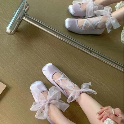 Ретро туфли Мэри Джейн с квадратным носком, женские элегантные французские шелковые кружевные слипоны на массивном каблуке, вечерние туфли, летний сезон, низкий каблук