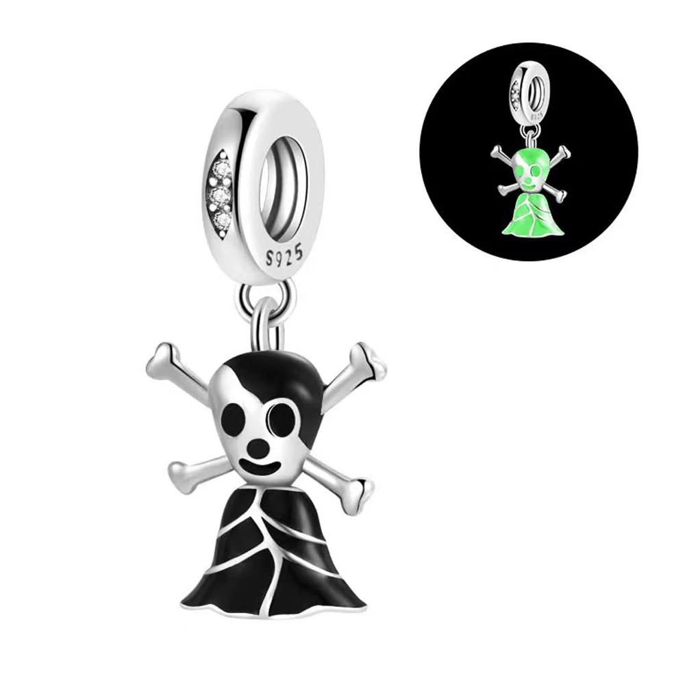 New Glow-In-The-Dark Pumpkin Carriage & Skull & Ghost Beads Charm Fits Original Bracelet Copper Halloween Pendant