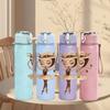 1PC Ballerina Doll Illustration 750ml Color Plastic Sports Water Bottle Leakproof Flip Straw Lid Suitable for Sports Office Home Use