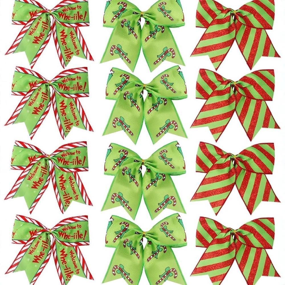 1Pc Christmas Bows for Wreath Glitter Red Green Stripe Bows Ornaments Christmas Decorative Small Burlap Bow for Party Supplies