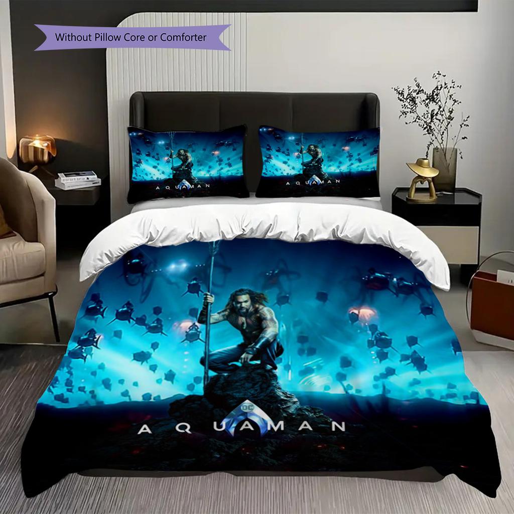 Aquaman Deep Blue Hero Threepiece Set 1 Duvet Cover 2 Pillowcase Without Core Soft And Comfortable Bedding Set Christmas Birthday Gift