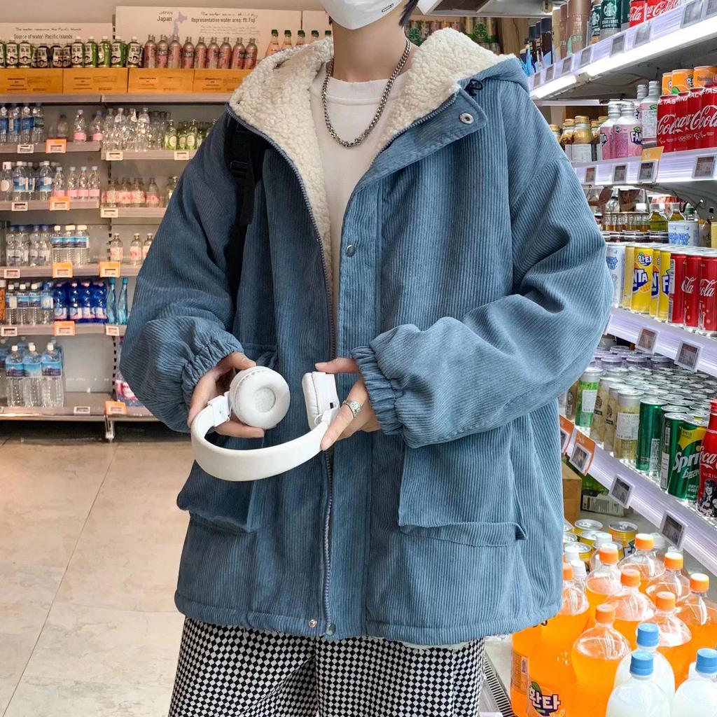 Men's Loose Plush Corduroy Jacket - Thick Lambswool Winter Coat, Korean Style Youth Trend