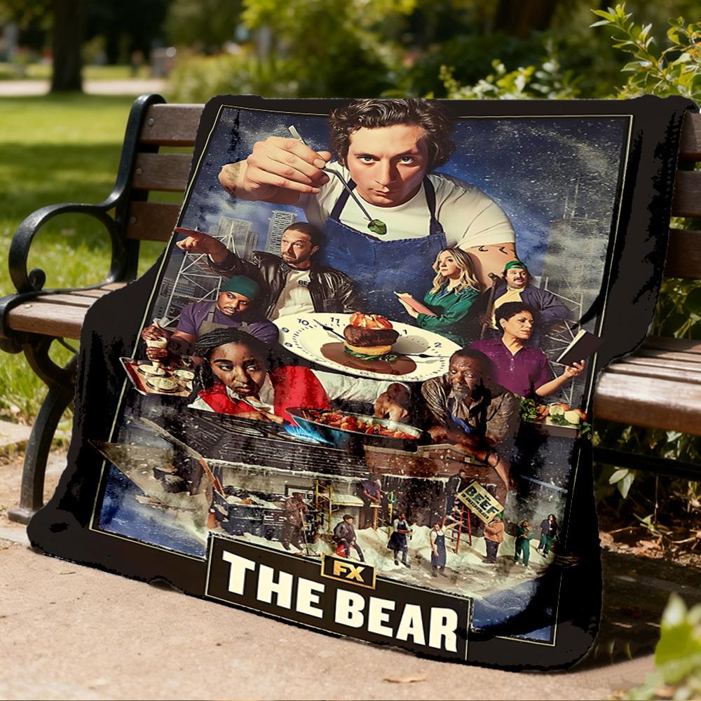 1pc The Bear Movie Outdoor Flannel Blanket, Cozy & Warm Soft Te Playful Design, Napping Camping,