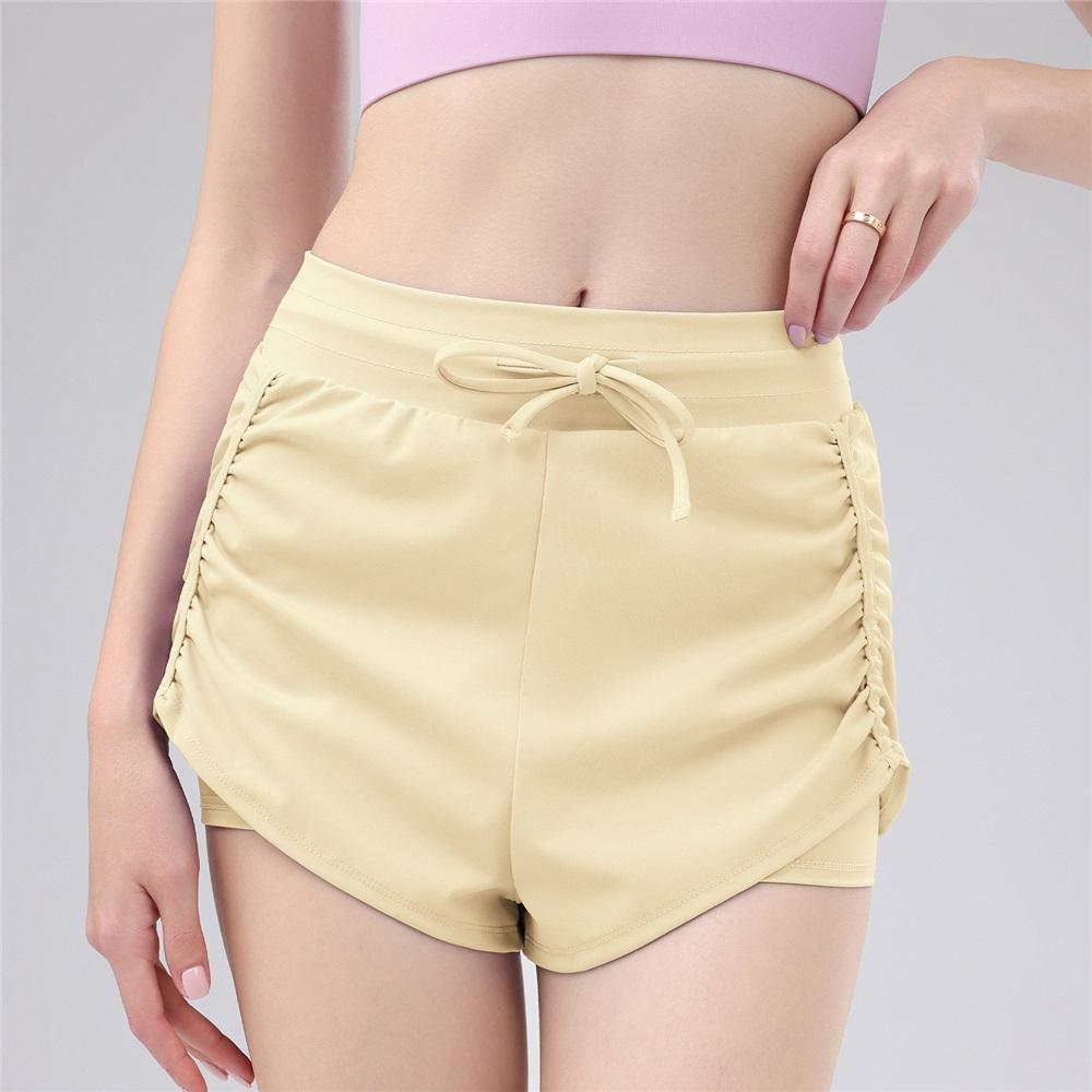 Летние брюки для йоги с высокой талией, плиссированные, на кулиске, имитация двух пар, повседневные, универсальные для бега и спорта, тренировочные и фитнес-брюки с защитой от просвечивания