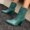 Women's High-heeled Short Boots Autumn and Winter New Solid Color Crocodile Pattern Thick Heel Large Size Pointed Short Boots