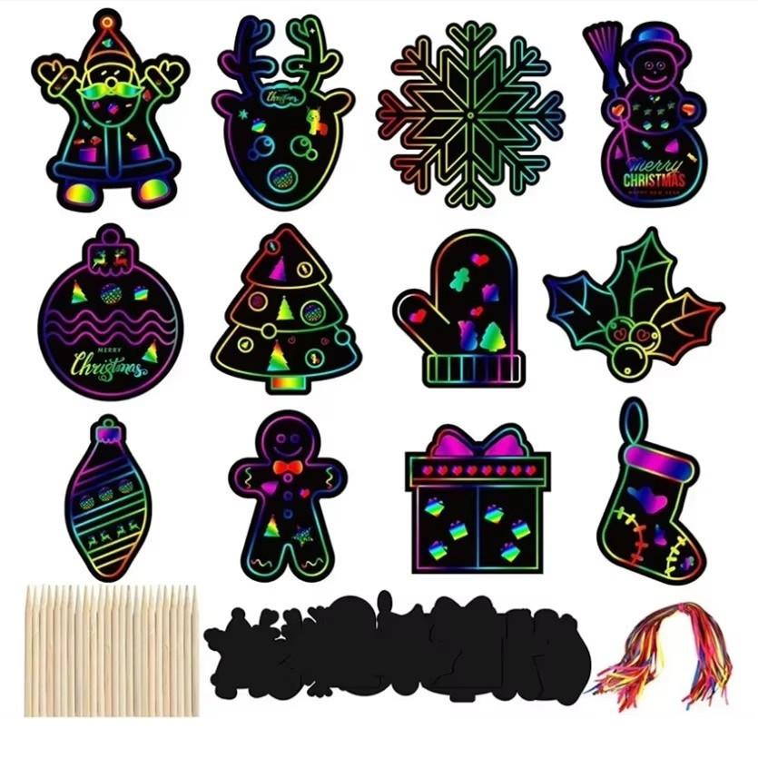36 шт. Подвеска в виде снеговика на рождественскую елку для детей, цветная бумага для скретч-бумага своими руками, креативная бумага для рисования граффити