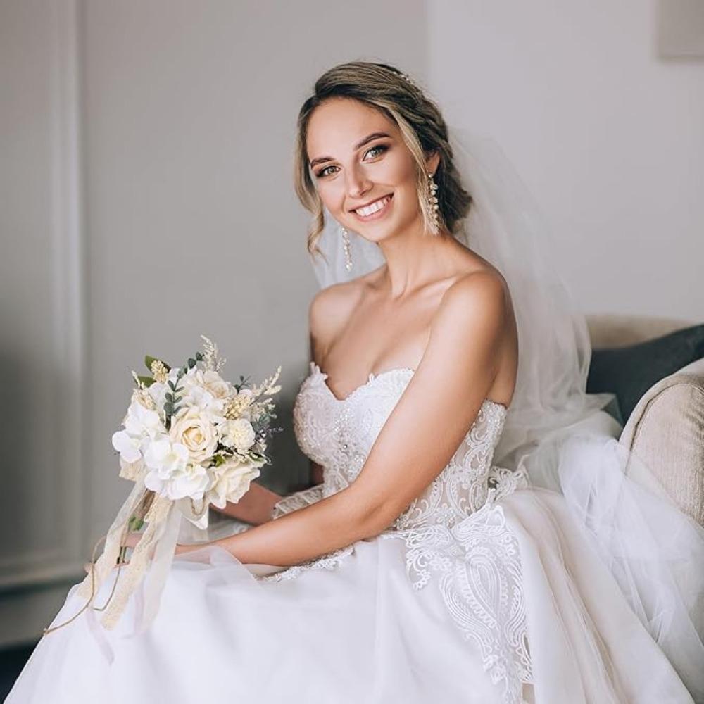 Silk Roses Wedding Bouquets for Bride Bridesmaid Artificial Roses Flowers for Rustic French Vintage Formal Wedding Church Home Decoration