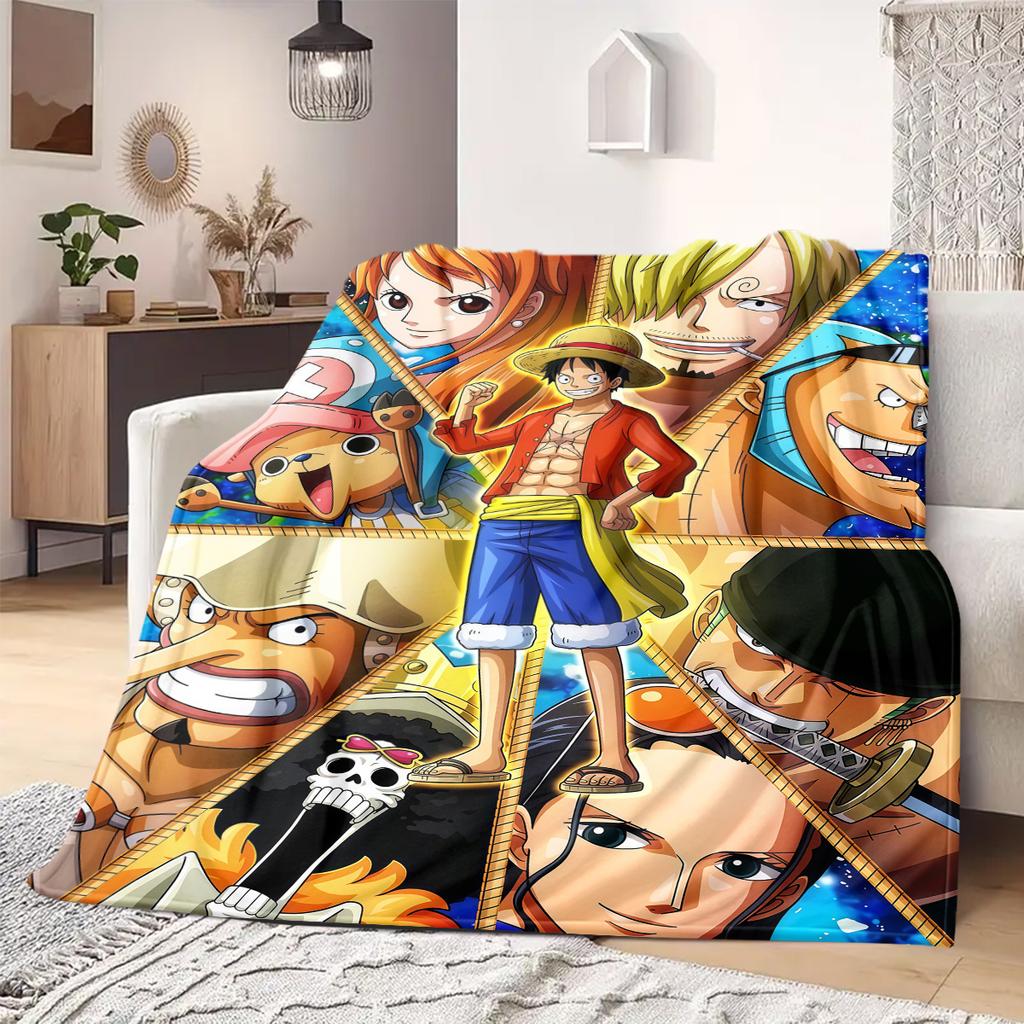 Плед с принтом ONE PIECE Теплый Уютный Фланелевый Плед Подходит для Спален, Диванов, Кроватей, Стульев, Путешествий -QIAO73
