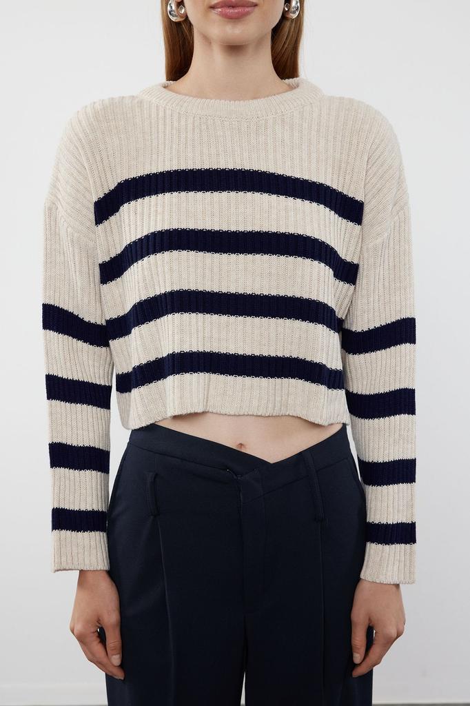 Женский свитер в элегантном стиле, укороченный вязаный свитер в полоску с камнями