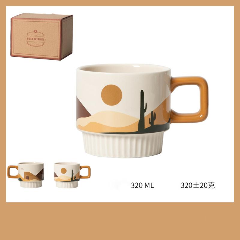 Кофейная чашка Morandi, керамическая кружка в стиле ретро для кофе, чашка для воды, чашка для завтрака, эффектная чашка с цветком, подарочная кофейная чашка