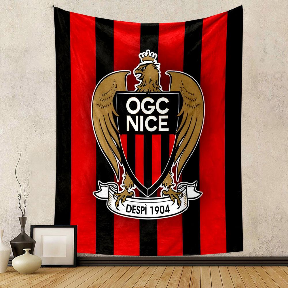 "OGC Nice Logo with Red and Black Stripes" Patterned tapestry home decor, suitable for bedroom and living room, gift