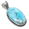 Тибетская бирюза Драгоценный камень Ручная работа Серебро 925 пробы Подвеска 2.25" U4W74