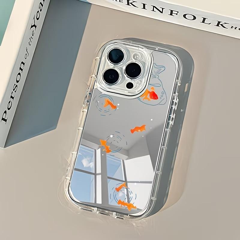 Чехол для телефона «Золотая рыбка» для iPhone 16 17 Pro Max 15 14 13 12 11 Pro Max 16E 17E 7 8 Plus XR X XS Max Крышка с зеркалом для макияжа