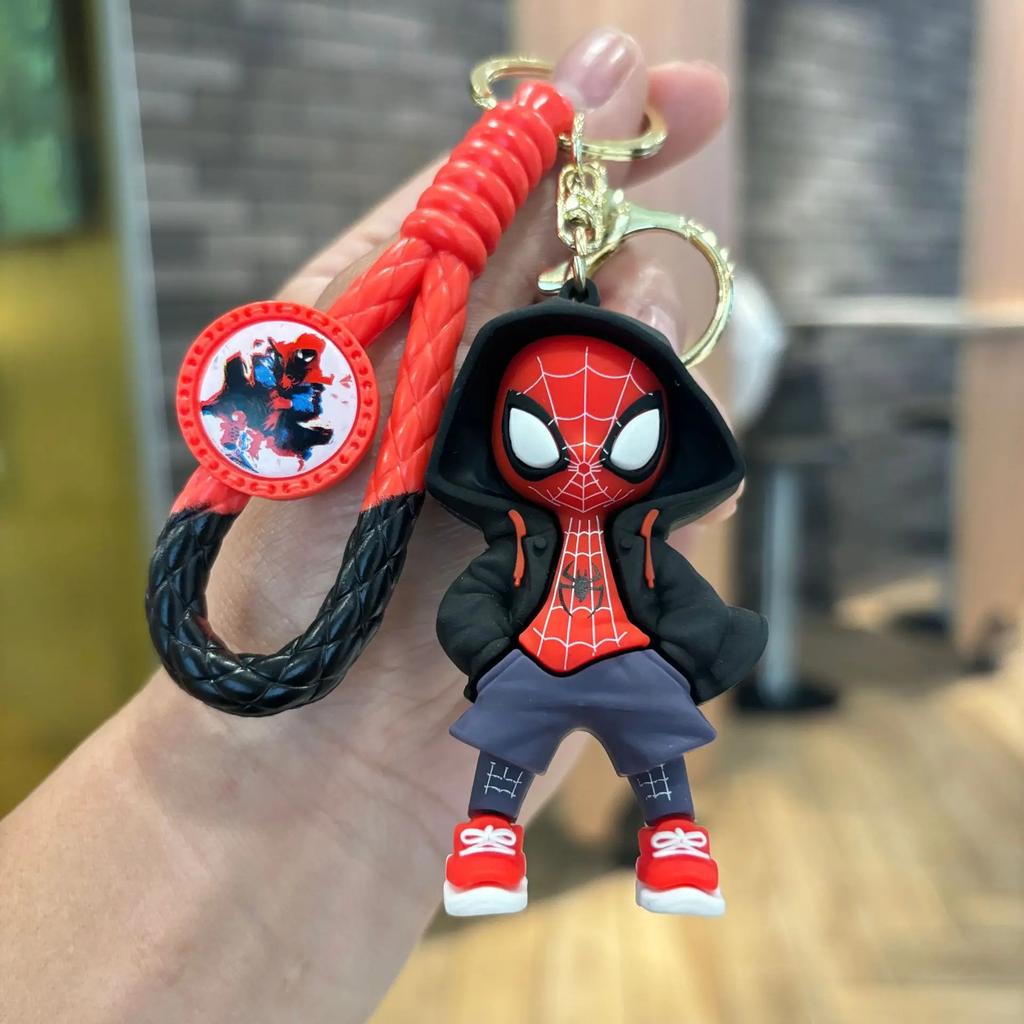 Non-Toxic Marvel Spider-Man Keychain Spiderman Action Figure Anime Keyring Backpack Schoolbag Pendant Bag Car Key Ring Kid Model Charm Toy