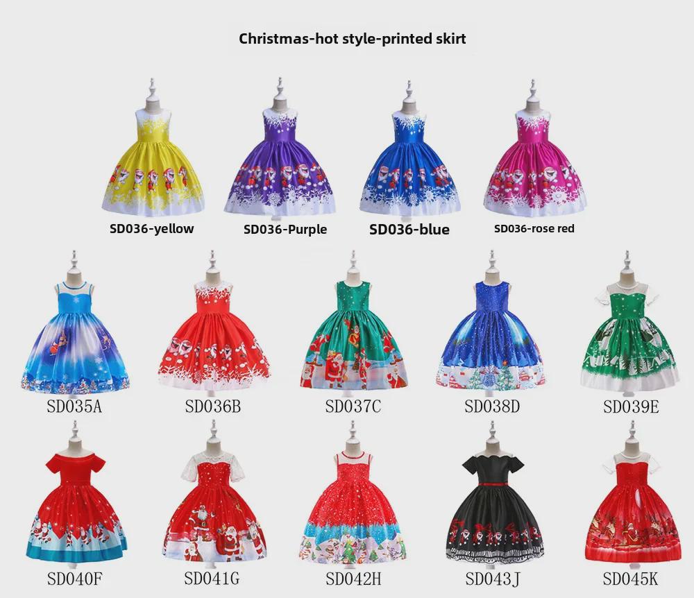 Новое рождественское длинное платье с принтом Санта-Клауса для девочек