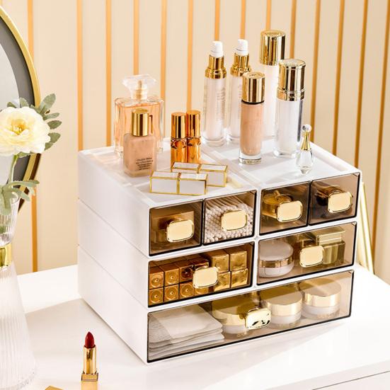 Штабелируемый настольный органайзер Просторный ящик с ручкой Большая вместимость Прозрачный видимый водонепроницаемый ящик для хранения Органайзер для туалетных принадлежностей для ванной комнаты