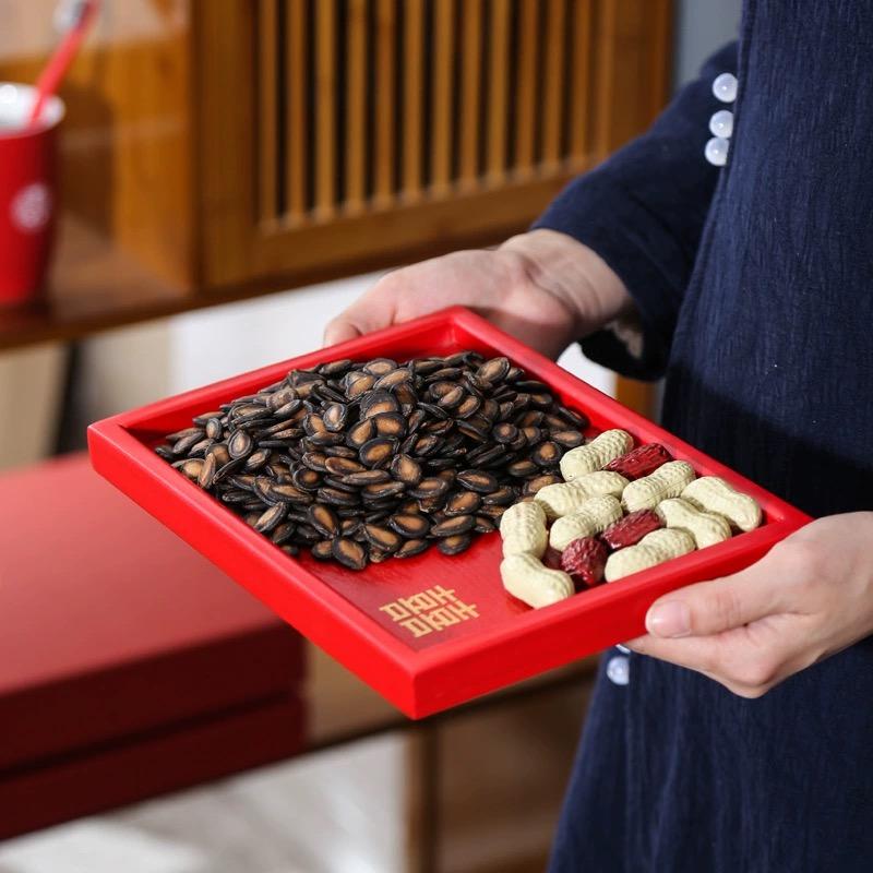 Chinese Wedding Red Rectangular Tray, Household Tea Set Accessories, Tea Tray, Wedding Fruit Tray, Snack Offering Tea Tray