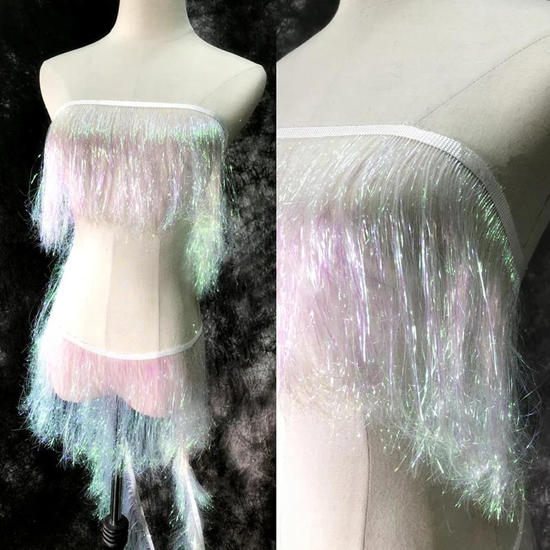 1.1 Yards Laser Shiny Tassel Fringe Trim Lace Ribbon Tassels Christmas Decor Curtains Latin Dance Dresses Skirt Fringes Sewing