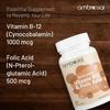 Ambrosial Vitamin B12 1000 мкг + 500 мкг фолиевой кислоты | 1500 мкг | Добавка B12 | Поддержка иммунной системы, энергии и мозга (Упаковка 1-60 капсул)