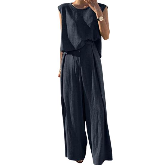 Элегантный однотонный повседневный комплект из 2 шт./компл., мягкий женский жилет с глубоким промежностью, комплект брюк, женская одежда, майка, брюки