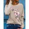 Spring and Autumn Women's Fashionable Casual Butterfly Pattern Printed Round Neck Long Sleeved T-shirt Base Shirt