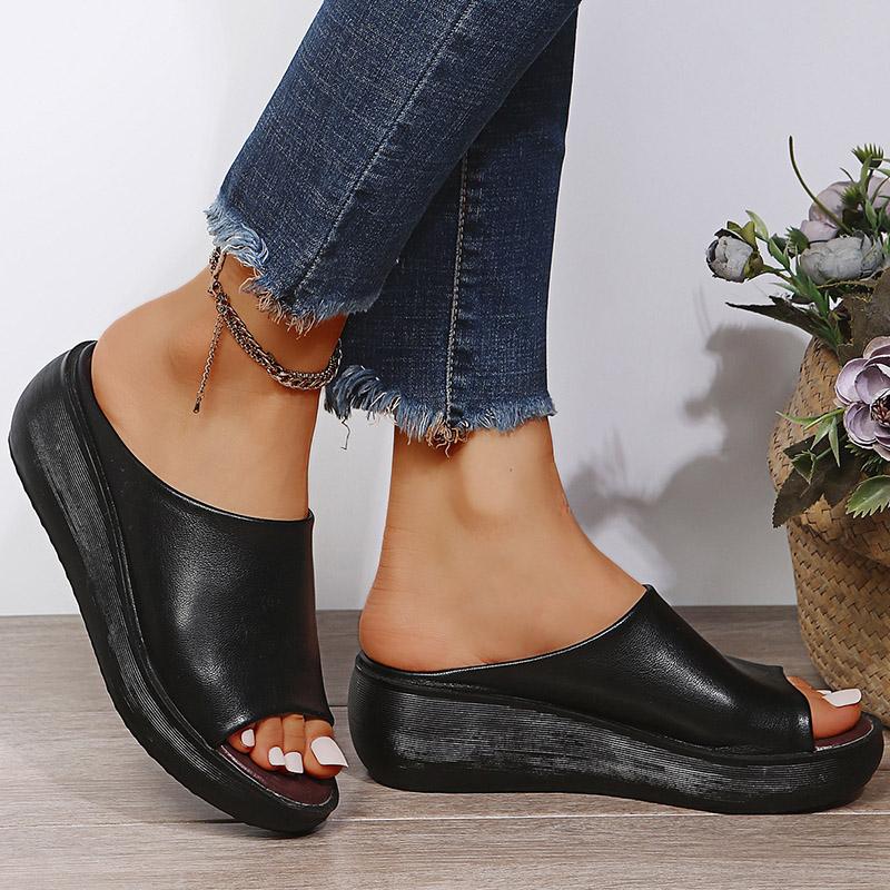 Fashion Women Sandals Wedge Heels Platform Sandalias Mujer 2024 Soft Leather Summer Sandals With Wedges Shoes For Women Outdoor Slippers