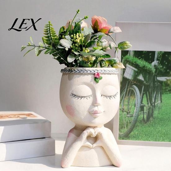 Artistic Sculpture Flower Pot Face Planter Pot, Cute Resin Head Vase for Succulents Flowers, Decorative Unique Home Office Ornaments Indoor