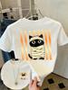 Striped French Beret Dachshund With Coffee Print Women'S T Shirt Casual O-Neck Short Sleeve Cotton Summer Tops Y2K Loose T-Shirt