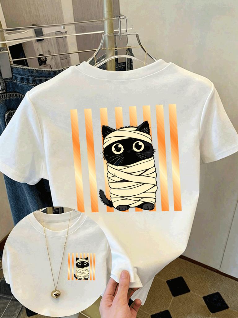 Striped French Beret Dachshund With Coffee Print Women'S T Shirt Casual O-Neck Short Sleeve Cotton Summer Tops Y2K Loose T-Shirt