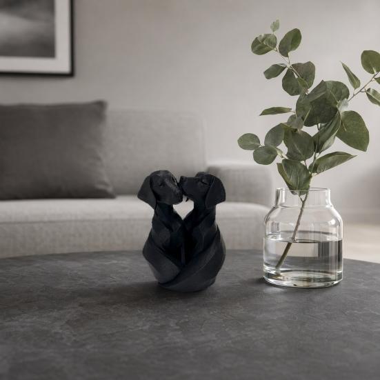 3D Printed Geometric Labrador Couple Statue Figurine Cuddling
