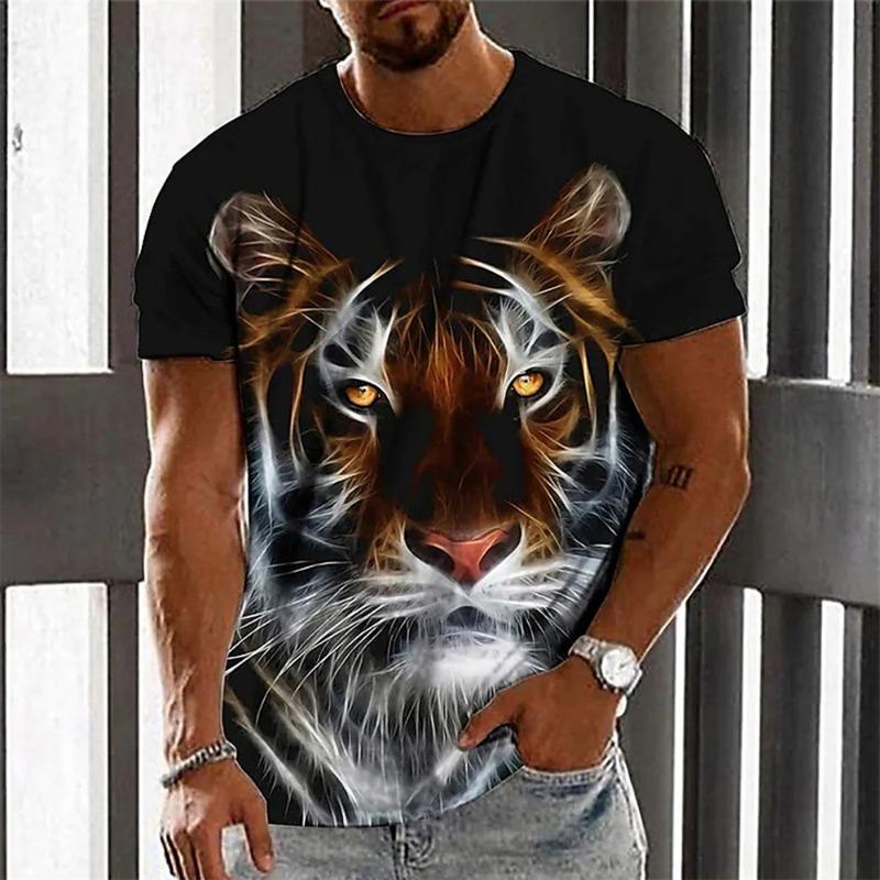 Мужская футболка с коротким рукавом и принтом тигра 3D Digital Crew Neck - модные дышащие удобные летние футболки большого размера