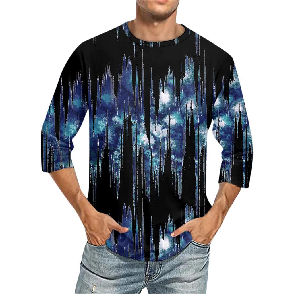 Мужская однотонная футболка с круглым вырезом и рукавами три четверти