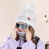Yousheng 2 Pcs/Set Women Winter Hat And Scarf Set Plush Ball Decor Contrast Color Thick Plush Line Cold-proof Beanie Outdoor Ski Skating Cycling Neck